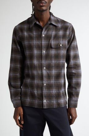 De Bonne Facture Plaid Long Sleeve Camp Shirt in Purple Check at Nordstrom, Size Large