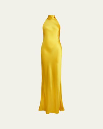 Ralph Lauren Collection Chilton Halter Stretch Satin Evening Dress