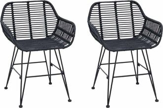 vidaXL Dining Chair 2 pcs Black 55 x 50 x 74 cm Rattan and Iron vidaXL