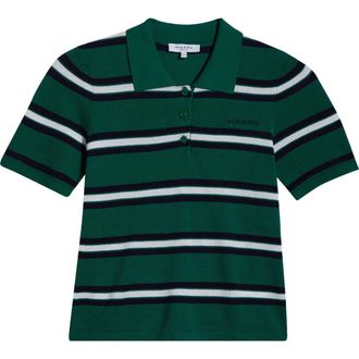 Sporty & Rich Serif Logo Cotton & Silk Pique Polo in Alpine/White/Dark Navy at Nordstrom Rack, Size X-Large