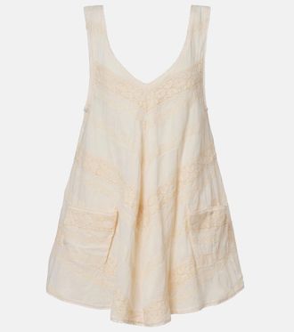 Juliet Dunn Crochet-trimmed cotton minidress