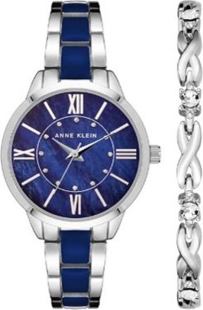 Anne Klein Quartz Blue Mother of Pearl Dial Ladies Watch and Bracelet Set AK-3667NVST