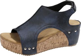 Corkys Womens Carley Studded Slingback Wedge In Navy
