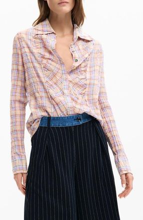 Desigual Check Print Button-Up Shirt in Pink at Nordstrom, Size X-Large