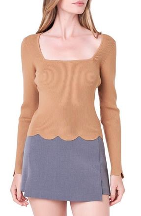 English Factory Scallop Hem Sweater in Tan at Nordstrom, Size Medium