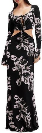 AllSaints Cynthia Floral Cutout Long Sleeve Maxi Dress in Monica Black at Nordstrom Rack, Size 10
