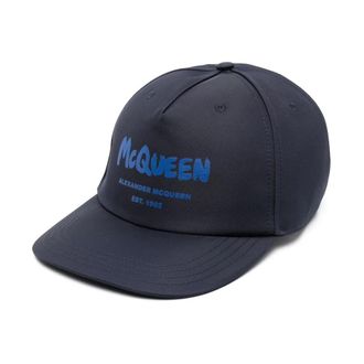Alexander McQueen Graffiti Logo Baseball Cap - Heren - Petten - Blauw - M - Katoen - Accessoires