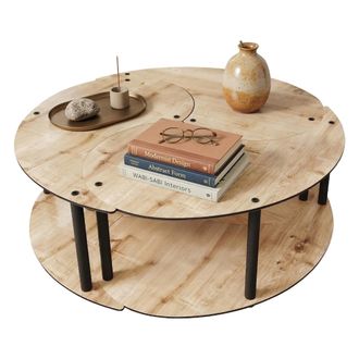 Dmora Mesa De Centro Gignese, Modular, 3 Compartimentos, Forma Redonda, 70x70x38h Cm Roble Marr&oacute;n