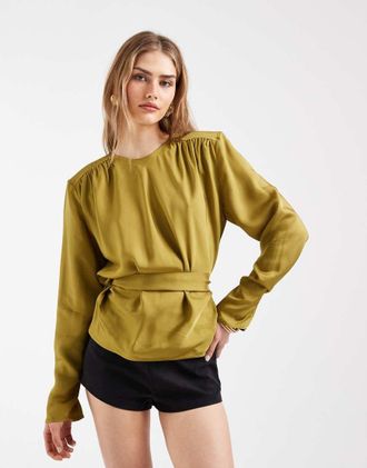 & Other Stories Blusa a maniche lunghe verde con allacciatura sul retro