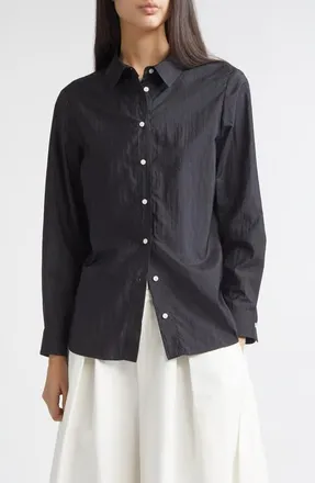 Nellie Partow Bryant Nylon & Silk Button-Up Shirt in Black at Nordstrom, Size 4