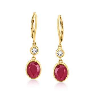 Ross-Simons Ruby Drop Earrings With. Lab-Grown Diamonds in 18kt Gold Over Sterling