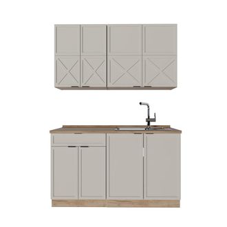 Vicco Cocina Para Solteros Fame-line, Gris/beige/roble Dorado, 140 Cm, Et Roble, Vicco