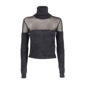 Elisabetta Franchi Turtleneck Top met Juweel Logo - Dames - Coltruien - Zwart - L - Katoen - Truien & Vesten