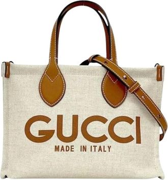 Gucci Pre-owned Tote Bags, female, Brown, Size: ONE SIZE Pre-owned Canvas Tote Bag
