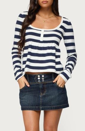 Edikted Lockie Stripe Knit Babydoll Top in Navy at Nordstrom, Size X-Small