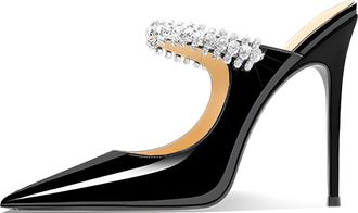 Generic MiaZane Womens Pointed Toe Patent Leather Stiletto Mule Heels with Crystal Strap Elegant High Heel Dress Sandals for Wedding & Evening Party,Black,4.5