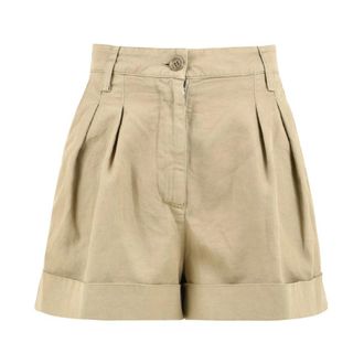 Aspesi Geverfde Gabardine Short van Katoen en Linnen - Dames - Korte Broeken - Beige - XS - Katoen - Korte Broeken