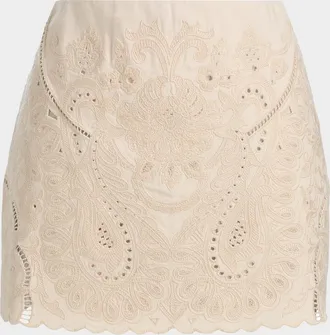 Kobi Halperin Natalie Embroidered Cotton-Linen Mini Skirt