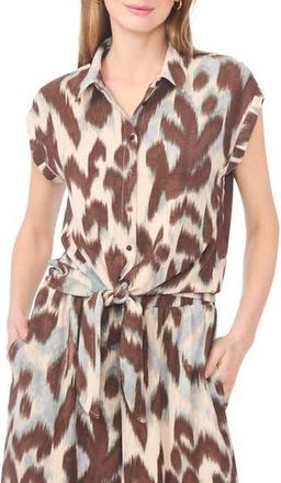 Halogen Printed Button-Up Top in Mocha Brown at Nordstrom Rack, Size X-Large