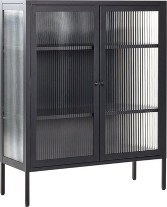 Beliani Beliani - Vetrina Moderna In Acciaio Nero E Ante In Vetro 90 X 31 Cm Lerryn