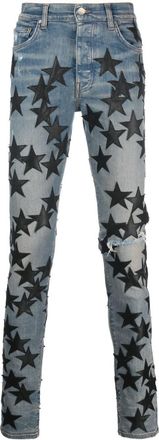 Amiri star patch skinny jeans - men - Cotton/Calf Leather/Polyester/Spandex/Elastane - 28 - Blue
