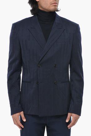 Off-white Blazer Doppiopetto SHIBORI in Misto Lana Jacquard Off-White