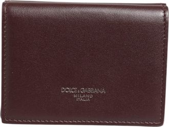 Dolce & Gabbana Leather Embossed Logo Trifold Men Card Holder Dark Mens Brown