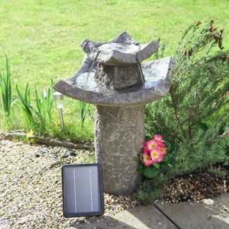 PRIMROSE Pavilion Solar Bird Bath Water Feature Fountain H62cm by Solaray in Stone