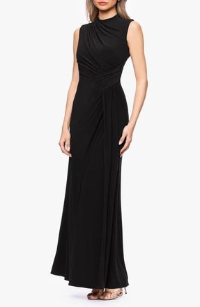 Betsy & Adam Ruched Knit Gown in Black at Nordstrom, Size 10