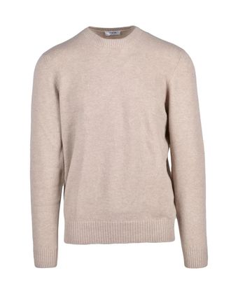 Jurta Beige Elbow Patches Merino Wool Crewneck Sweater