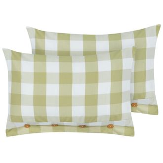 Beliani Beliani - Conjunto De 2 Cojines De Algod&oacute;n A Cuadros Estilo Cottage Verde 40 X 60 Cm Tamnine