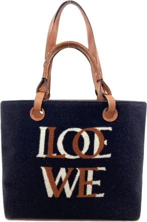 Loewe Brown Navy Wool Tote Bag (Pre-Owned)
