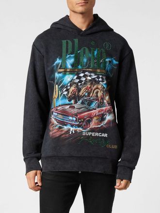 Philipp Plein Relaxed Fit Cotton Hoodie with Rhinestone Logo
