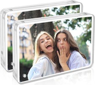 OEM Juego De 2 Marcos De Fotos Magn&eacute;ticos De Acr&iacute;lico De 10x15 Cm - Doble Cara Y Sin Marco Para Escritorio