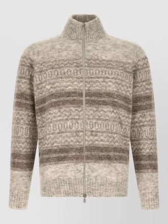 Brunello Cucinelli alpaca cashmere jacquard zip cardigan