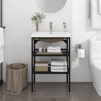 vidaXL Estructura De Ba&ntilde;o Con Lavabo Incorporado Hierro Negro Vidaxl