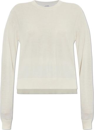 Jil Sander Trui met zijsplitten - Dames - Ronde hals truien - Beige - M - Wol - Truien & Vesten