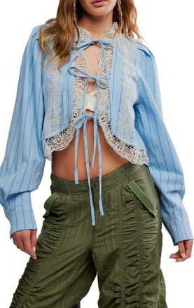 Free People Bali Jude Embroidered Lace Top in Chambray at Nordstrom, Size X-Small