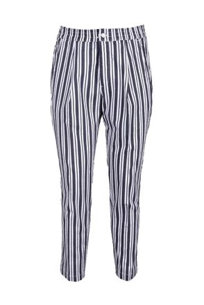 Giampaolo Tailored Blue and White Striped Trousers with Button Closure