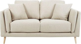 Miliboo Sof&aacute; N&oacute;rdico 2 Plazas De Tela Beige Natural Y Madera Clara Vogue