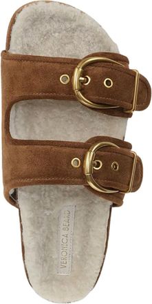 Veronica Beard Prue Shearling Buckle Sandal In Hazelwood