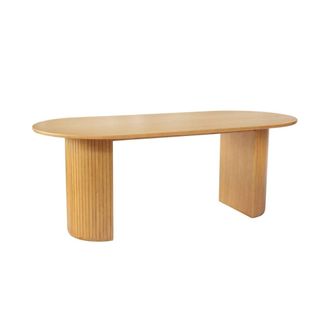 Sweeek Mesa de comedor oblonga de madera de hevea y chapa de roble de 6 a 8