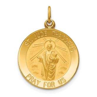 Diamond2Deal 14k Yellow Gold Satin Solid St. Jude Thaddeus Medal Round Pendant
