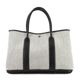 Herm&egrave;s Black Gray Toile H Negonda Leather Handbag Tote Bag (Pre-Owned)