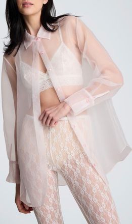 Kenneth Cole Sheer Oversize Button-Up Shirt in Chintz Pink at Nordstrom, Size Medium