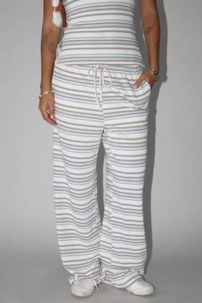 Bailey Rose Stripe Knit Wide Leg Pants In Harbor Beige/ Blue