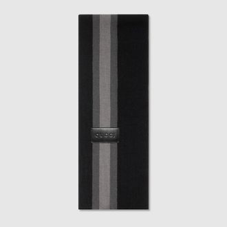 Gucci Striped Wool Cashmere Jacquard Scarf, Black