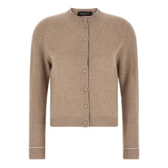 Fabiana Filippi Crew Neck Cardigan - Dames - Vesten - Beige - XS - Wol - Truien & Vesten