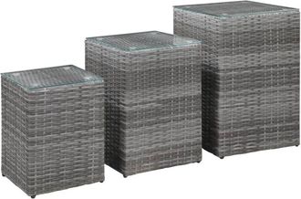 vidaXL Vidaxl - Mesas Auxiliares 3 Pzas Superficie Vidrio Rat&aacute;n Sint&eacute;tico Gris
