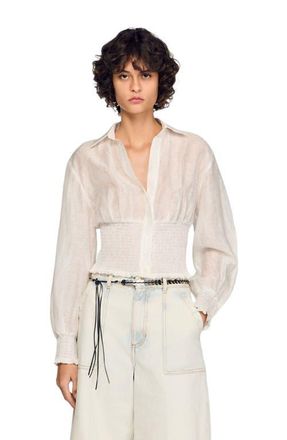 Sandro Smocked linen shirt in White at Nordstrom, Size X-Small